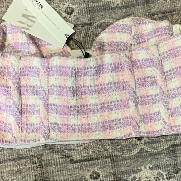 ✨ Zara Purple Plaid Tweed Bustier Corset Top – Size Large ✨ - Picture 7 of 12